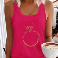 Valentine's Day Model, Thick Shoulder Strap Tank Top, Athleisure Tank Top, Printed Diamond Ring Patt