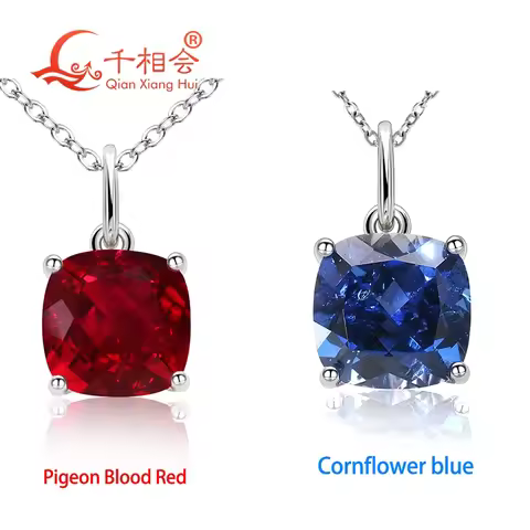 925 silver 4ct 9*9mm cushion royal Blue/Cornflower Sapphire Pigeon blood red ruby inclusions stone J