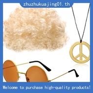 Hippie Costume Set Funky Afro Wig Sunglasses Peace Sign Necklace for 50/60/70s Theme Party