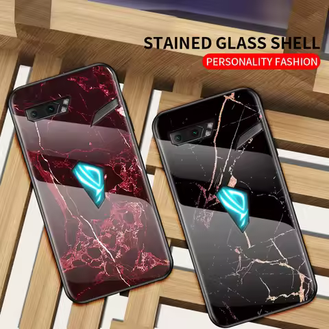 For Asus ROG Phone II 2 ZS660KL Case Marble Grain Tempered Glass Back Cover Shockproof Case for Asus