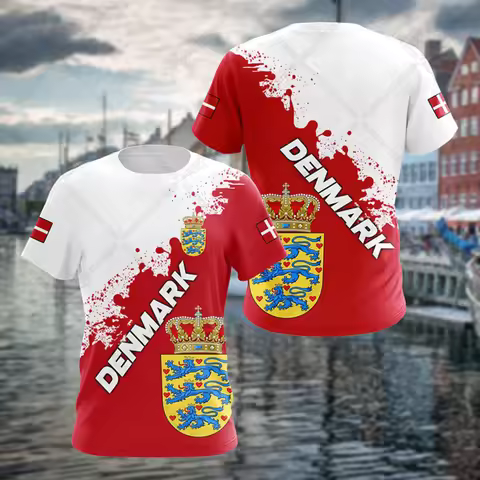 Custom Summer Casual Denmark Shield Graphic T-shirts O-neck Short Sleeve Tops For Male Loose Oversiz