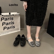 Lovito Vintage Plain Flash Sequin Mary Jane Flats Party Matching Ballet Flat for Women LFA65291