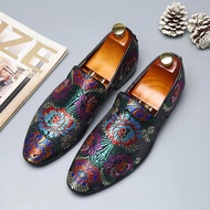 YCHION Men Handmade Exquisite Embroidery Leather Shoes Colorful Business Dress Shoes Elegant Man Fashion Casual Flats Plus Size 47 48