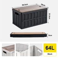 Citylife 64L Collapsible Storage Box Crate with Lid Folding Storage Box with Wooden Cover Panel for