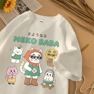 Korean_Outfit Tshirt Oversized Short Sleeve T-Shirt for Women Korean Style Neko Baba Image 100% Cott