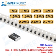 10pcs SMD Resistor, Chip Resistor , Size 1206 - 1M 1.1M 1.2M 1.3M 1.5M 1.6M 1.8M 2M 2.2M 2.4M 2.7M o