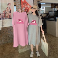 【35-115kg】草莓熊孕妇睡裙女韩版胖mm长款宽松大码200斤可外穿短袖睡衣Strawberry bear pregnant woman nightdress women's Korean ver