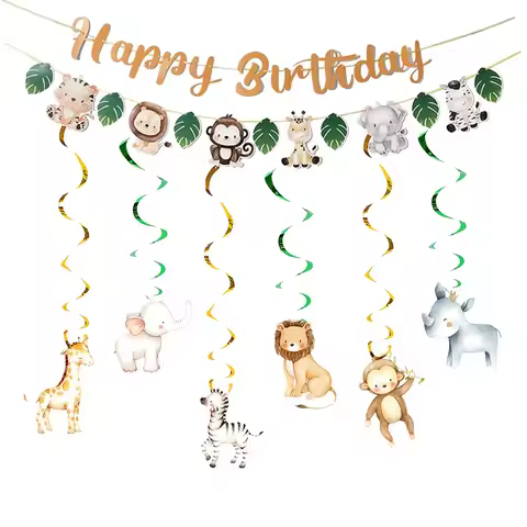 Jungle Wild One Birthday Jungle party Banner Garland Hanging swirls decor Jungle Wild One Birthday d