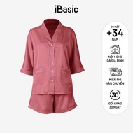 Đồ bộ mặc nhà nữ iBasic pyjama satin xước quần đùi áo tay lửng HOMW047