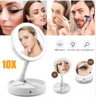 其他品牌 - 雙面LED化妝鏡帶燈 桌面 折疊梳妝鏡 學生宿舍 便攜 補光