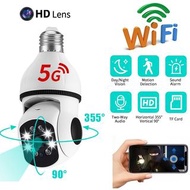 新款 5G Wifi 監控攝像頭 WiFi 攝像頭夜視全彩自動人體跟踪視頻安全監視器 E27 燈泡攝像頭