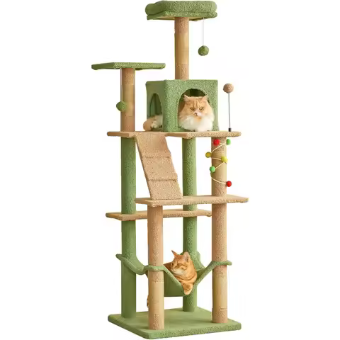 63.8 Inches Green Cat Tree for Indoor Cats Multi-Level Cat Tower with Sisal-Covered Scratching Posts