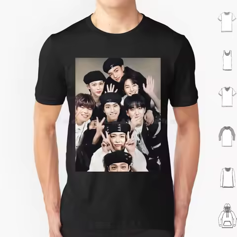 Stray Kids Skz Kpop Ot8 Boy Group Korean Music Band Poster T Shirt Big Size 100% Cotton Stray Kids K