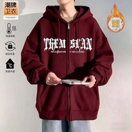 fashion cream men zip hoodie long sleeve front goth style text print hooded oversized loose casual s