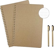 AOU 2-Pack Spiral Dotted Notebooks, A5 Journals With 100gsm Thick Dot Grid Paper, Aesthetic Bullet Dotted Journals with 200 Pages&amp;2 Gel Pens For School&amp;Office Supplies, 8.3"x5.7" (Brown)