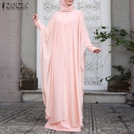 ZANZEA Muslimah ผู้หญิงมุสลิมแขน Batwing Elegant ยาวชุดเดรสแม็กซี่2PCS