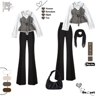 One Set TrendyWanita - Blouse Top + celana cutbray + Shoulder Bag + Bella Square Hijab [ET101]