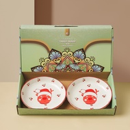 Hampers Piring Set isi 2pcs keramik vintage Jepang modern Bulat piring / Mangkok set gift box Piring