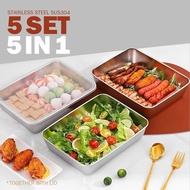 B2U Stainless Steel Thickened Plate Tray Set with Lid Cover Food Storage Container Pinggan Dulang Ke