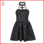 fulaide Women Victorian Style Dress Victorian Damask Ball Gown Vintage Gothic Lace Sleeveless Dress