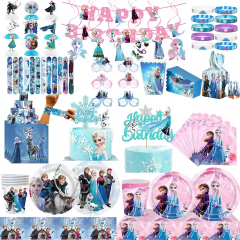 Frozen Birthday Party Decoration Supplies Kit Girls Frozen Elsa Anna Paper Background Banner Balloon