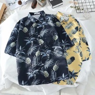 TOP clothing เสื้อเชิ้ตแขนสั้นฮาวาย ลายสัปปะรด เสื้อฮาวายชาย  ใส่ได้ทั้งหญิงและชาย สีเหลืองyellow XL