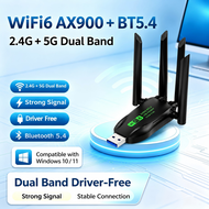 AX900 WiFi6 USB Wireless Adapter, Bluetooth 5.4, Dual‑Band 2.4G+5G Network Adapter, Driver‑Free, for