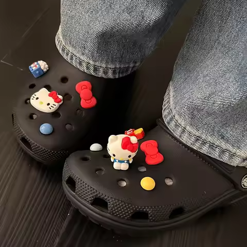 3D Figures Sanrio Hello Kitty Shoe Charms Set for Adorable Footwear Decor Hole Sandals Decorations C