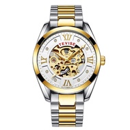 Tevise Diamonds Men Skeleton Automatic Mechanical Watches Business Stainless Steel Male Wristwatch