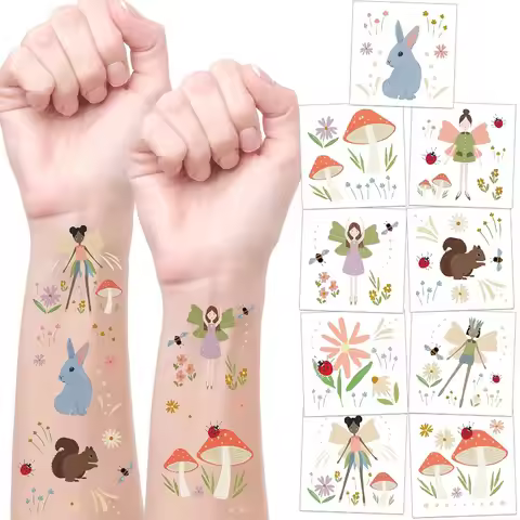 108pcs Woodland Fairy Temporary Tattoo Stickers for Girls Woodland Party Decorations Garden Fairies 