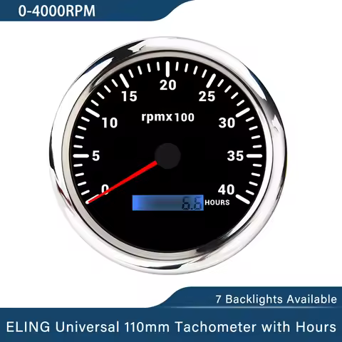 ELING 110mm Tachometer 0-3000 0-4000 0-6000 0-7000 0-8000 RPM LCD Hour Meter with 7 Colors Backlight