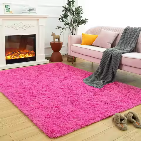 Fluffy Shag Bedroom Rug Hot Pink Area Rugs for Living Room Fuzzy Plush Dorm Rug Furry Carpet for Ind