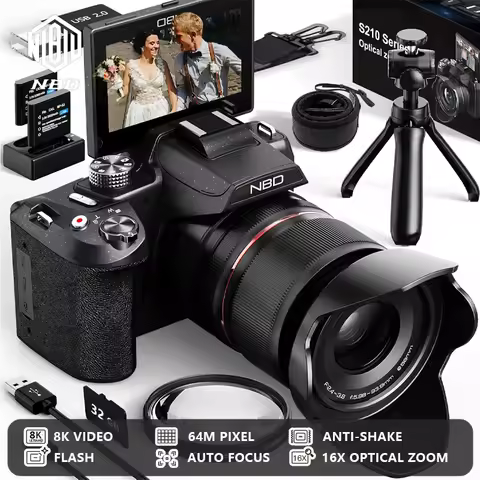 NBD S210F Digital Camera 8K 64MP 16X Optical Zoom Autofocus Vlogging Camera Flip Screen Compact Came