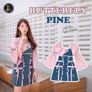 BLT BRAND การันตีเสื้อผ้าแบรนด์แท้ มินิเดรส สีเขียว ชมพูแขนยาว BUTTERFLY PINE Size XS