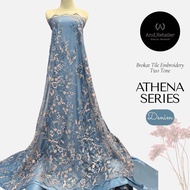 Bahan Kebaya Mewah Brokat Tile Embroidery ATHENA Bordir Tebal 2Tone Warna Biru Denim Blue Harga Sete