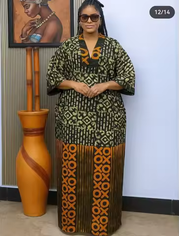 2026 Dashiki African New Arrival Summer Autumn African Short Sleeve V-neck Polyester Plus Size Long
