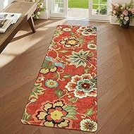 Lahome Red Floral Kitchen 2x5 Rug Runner, Washable Hallway Runner Vintage Christmas Throw Area Rug, 