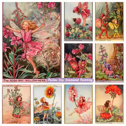 Cicely Mary Barker Red Campion Rose Flower Fairy 5d Diamond Art Painting Sweet Butterfly Girl Cross