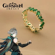 Anime Game Genshin Impact Alhaitham Cosplay Ring Al Haitham Unisex Luxury Adjusatble Green Gem Rings