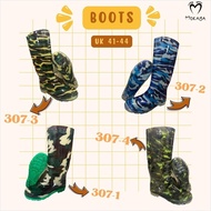 HIJAU Boots Army Green Camouflage High Rain Boots Unisex Anti-Slip Army Rubber Boots Mokaya Size 41 