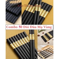 Combo 50 Đôi Đũa Kháng Khuẩn Mạ Vàng Đũa Nhựa Ăn Cơm Phong Cách Hàn Quốc Nhựa Đen Chống Trơn Chống M