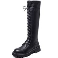 YQ Boots Women2023Autumn and Winter New Knight Boots Lace-up Dr. Martens Boots below the Knee Leather Boots Thick-Soled