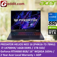 ACER PREDATOR HELIOS NEO 16 PHN16-72-78NU GAMING LAPTOP (I7-14700HX,16GB,1TB,16"WUXGA, 165Hz,RTX4050