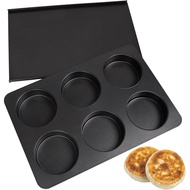 6 Cup Straight Side Jumbo English Muffin Cupcake Pan with Lid Hamburger Burger Bun Egg Sandwich Frit