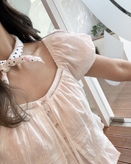 janunstudio • TEENIE two-way layer top 2 สี (เสื้อน้องทีนนี่) - เสื้อระบาย 2 ชั้น กระดุมดอกไม้ ไม่บา