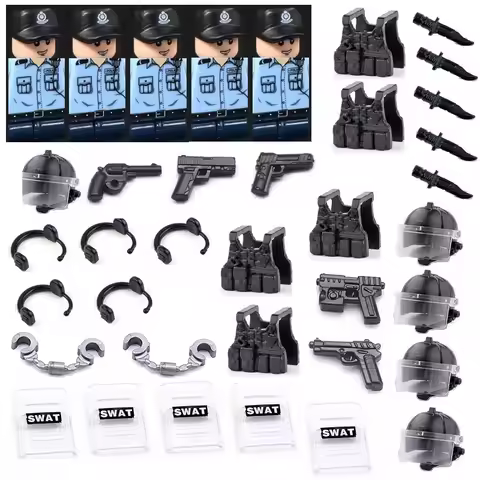 City Hong Kong PTU Police Soldiers Military Guns Mini Action Figures Building Block SWAT Weapons MOC