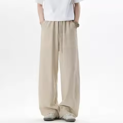 Brand Clothing Summer Men's Casual Workwear Pants Linen Lyocell Blend Baggy Straight Drape Joggers T