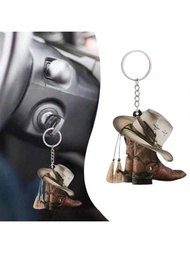 1個白色帽子靴子汽車配件-2d亞克力裝飾吊飾,適用於車內後視鏡、包包和鑰匙鏈