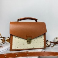 【免費刻名】鴕鳥皮搭牛皮公事包-小-含防塵袋