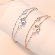 MNL Bad Reflect Clover 4-Leaf Bracelet Reflects Luck. Real Silver Women's Fashion Accessories 925 Pu